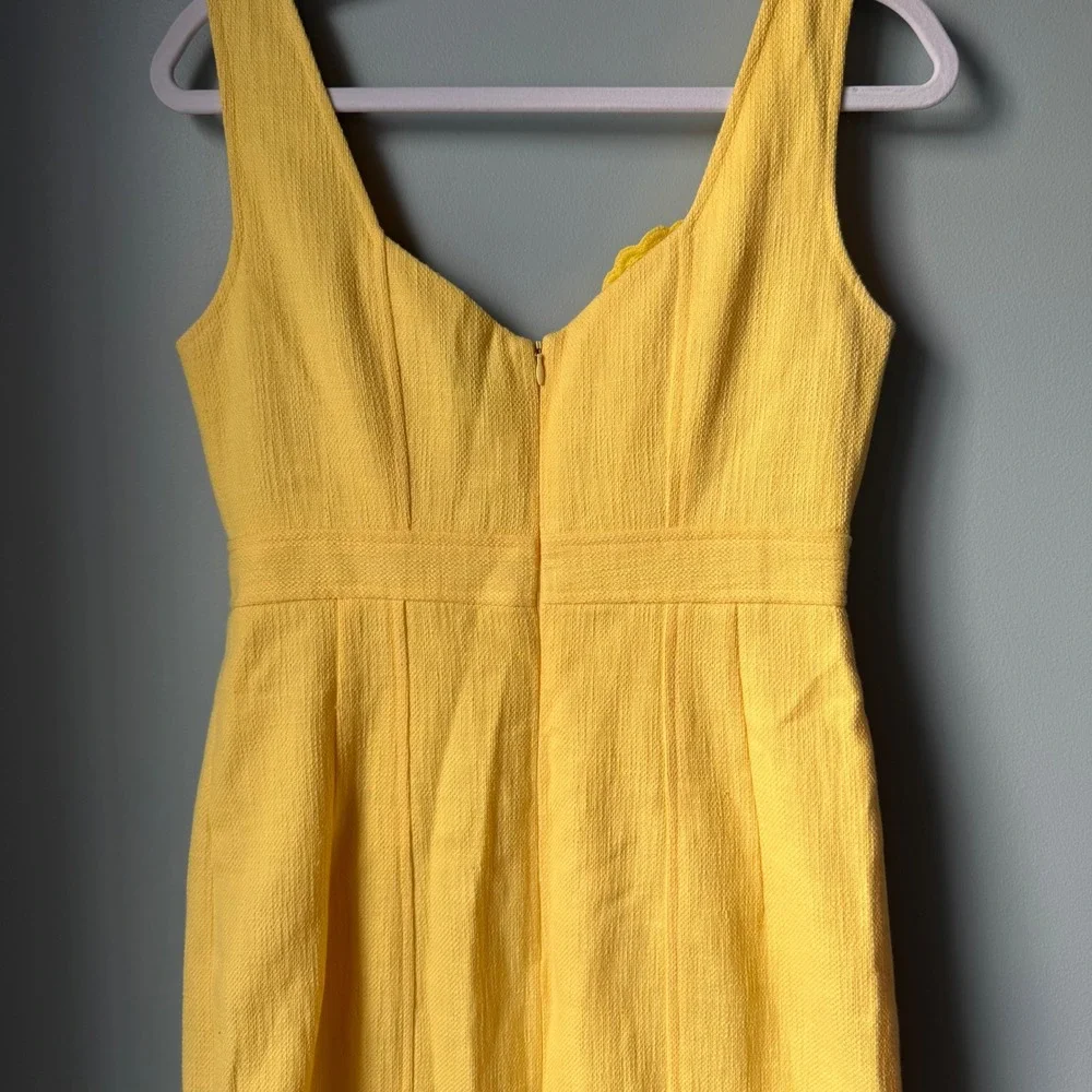 Nanette Lepore Yellow Lace Dress Sleeveless Bow Cotton Sheath Wedding Guest SZ 8